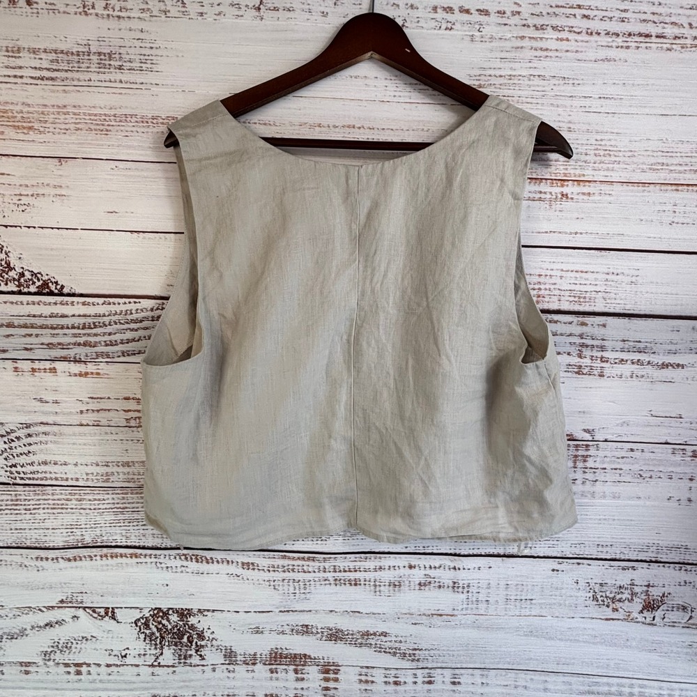 Minimalist Crop Top Tahari XL Beige 100% Linen Square Neck Sleeveless NWT - Picture 6 of 7